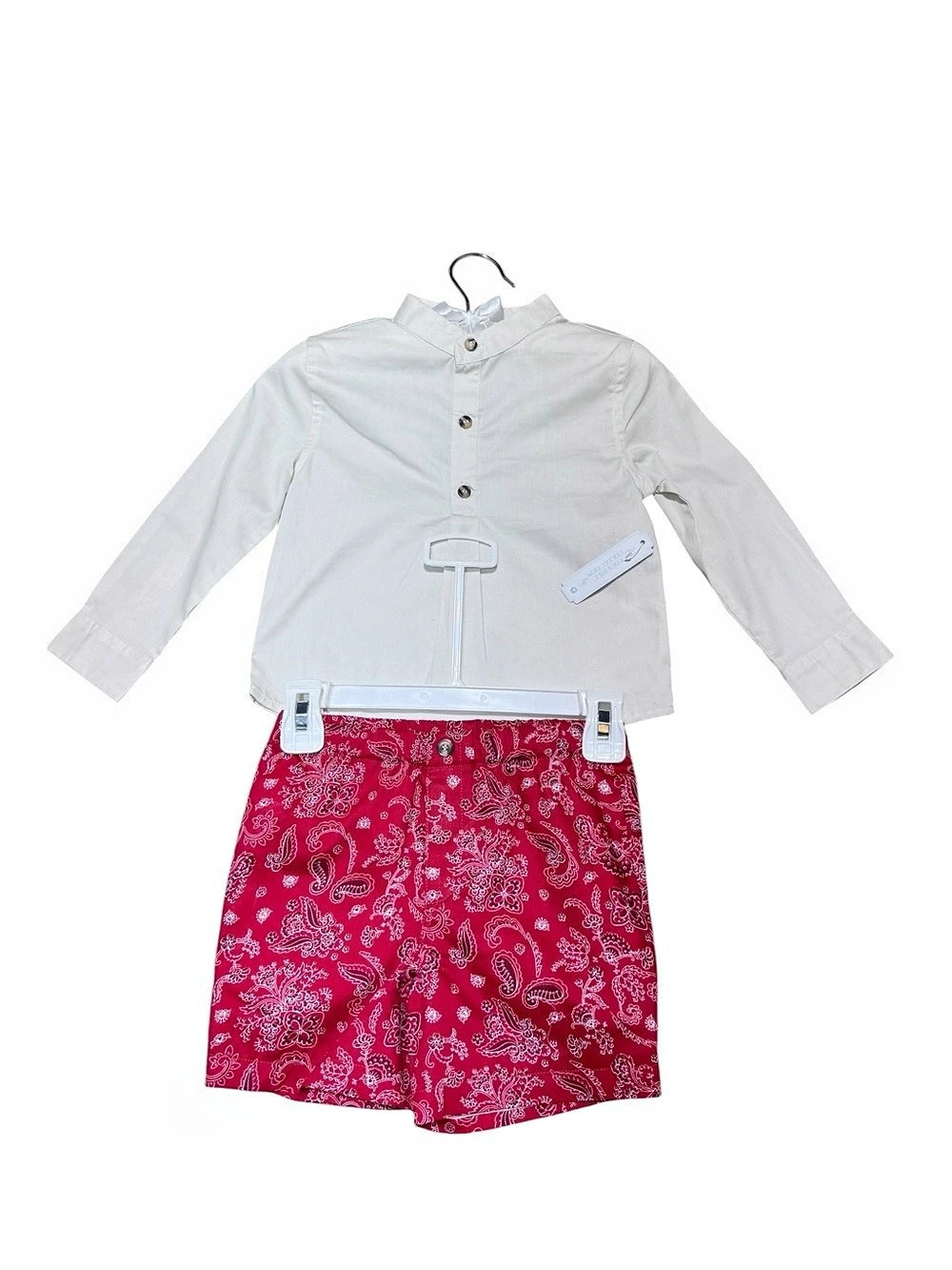NWT Edgell Collection Boys Size 3T Beige Shirt Red Paisley Shorts Outfit Set $58